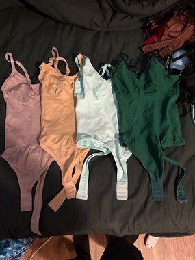 Soft Ribbed Bodysuit Set in Mauve, Tan, Light Blue & Forest Green